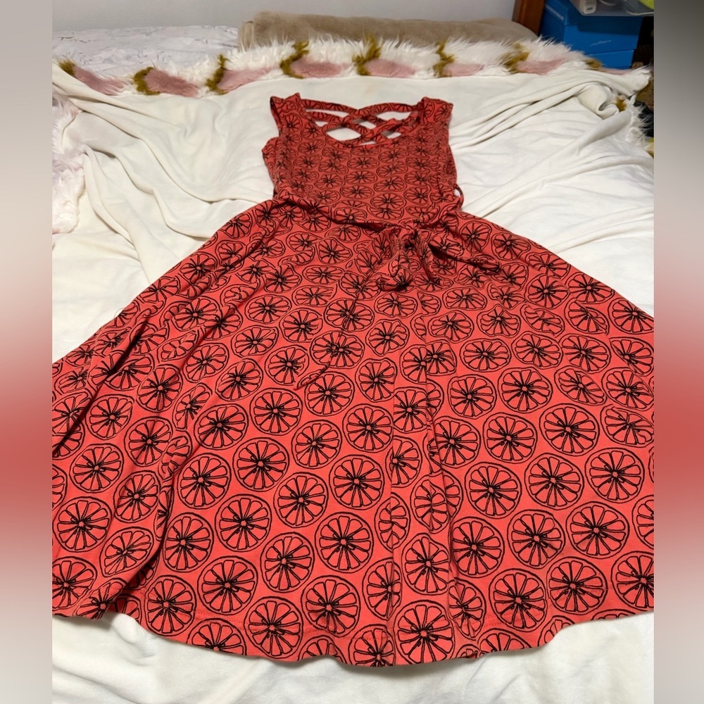 Effie’s Heart Oranges Fit-and-Flare Dress with Crisscross Back Women’s Small